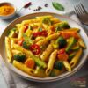 Penne à la sauce curry et légumes