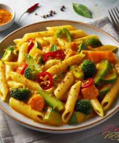 Penne à la sauce curry et légumes